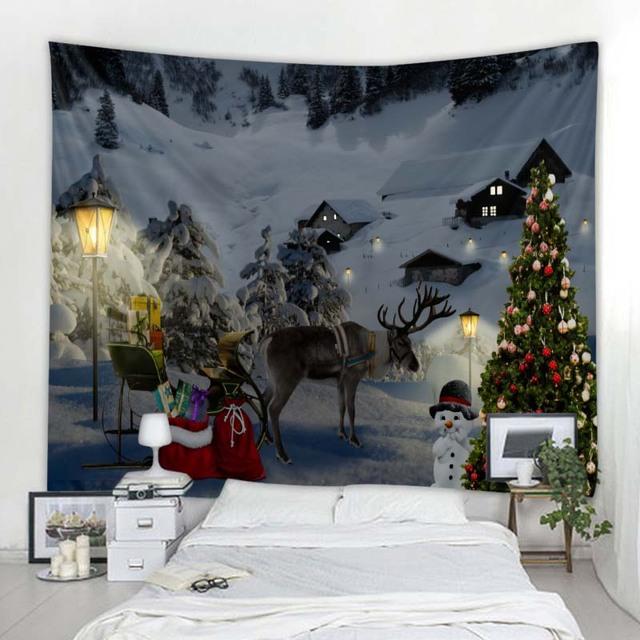 Wandteppich mit Weihnachtsschneeszene, Weihnachtsmann, Geschenk, Weihnachtsbaum, Wandbehang, Zimmer, Schlafzimmer, Schlafsaal, Ästhetik, Heimdekoration