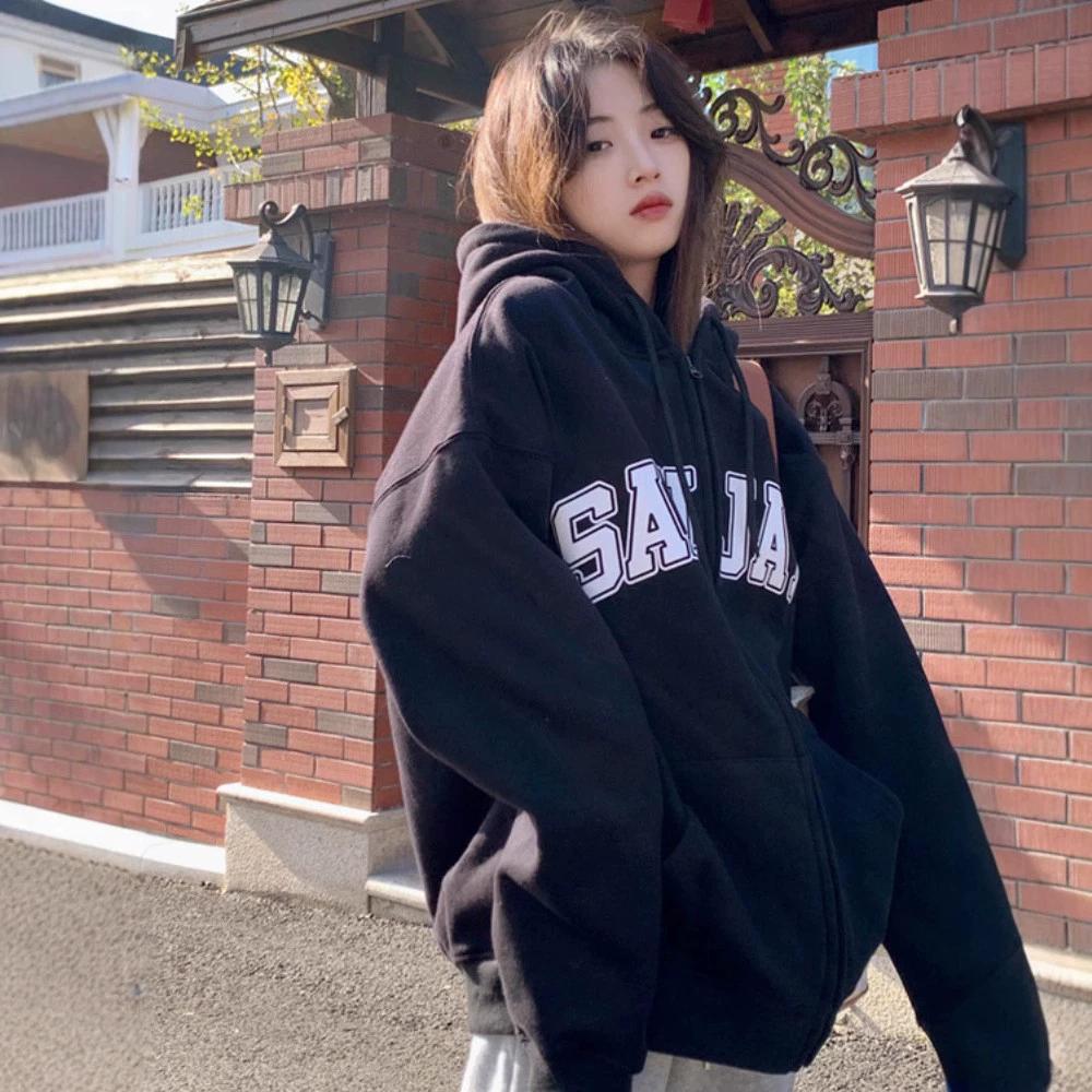 Spring and Autumn Retro Style Drawstring Hoodie Design Casual Loose and Versatile Long Sleeve Letter Printed Hoodie