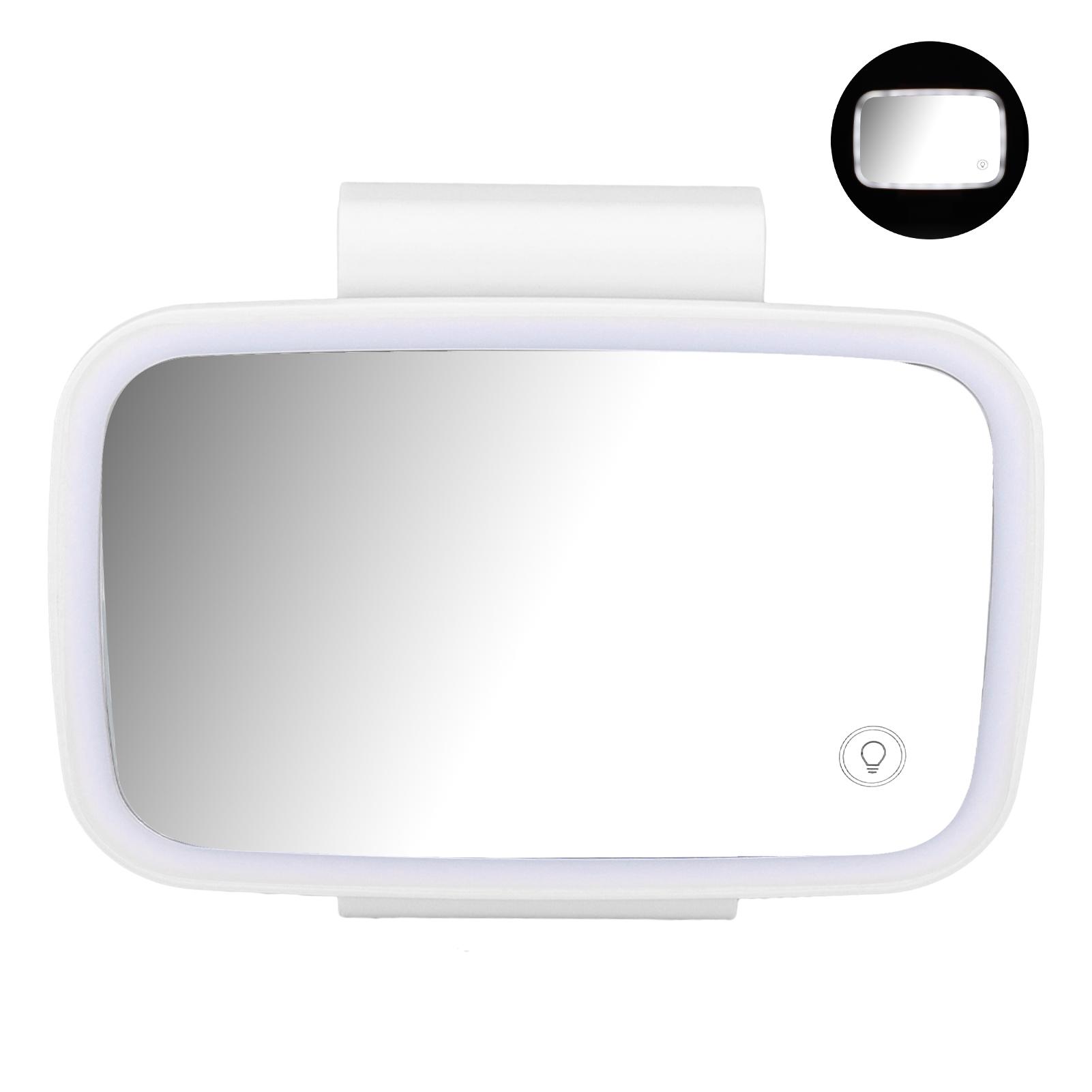 

Car Sun Visor Makeup Mirror Surround LED Lights Touch Screen Plug and Play with Retractable Back ClipWhite белый