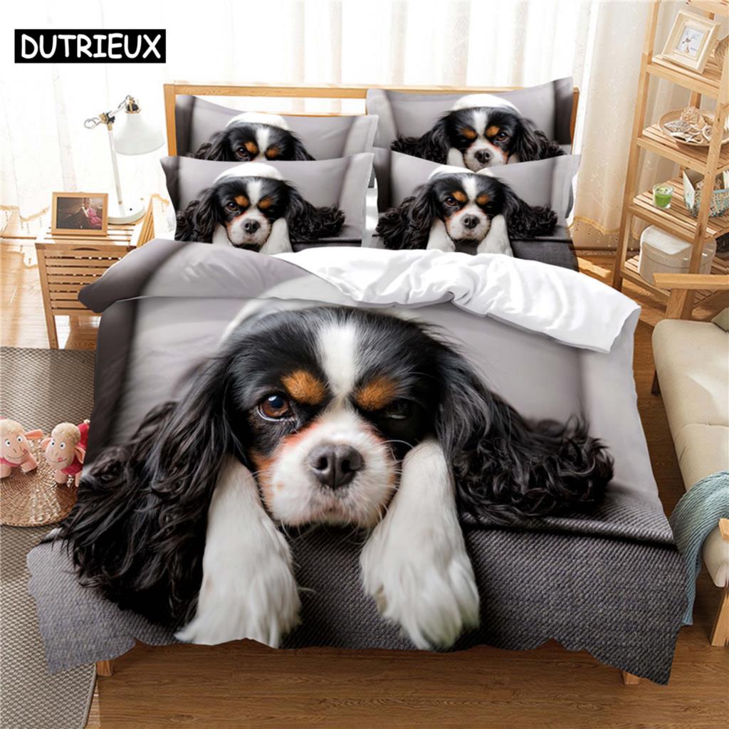 

3D Dog Bedding Set Queen Bedding Duvet Cover Set Bedding Set Bed Cover Cotton Queen Bedroom Bed Cover Set Bed Set Bedding (135x200cm)&set