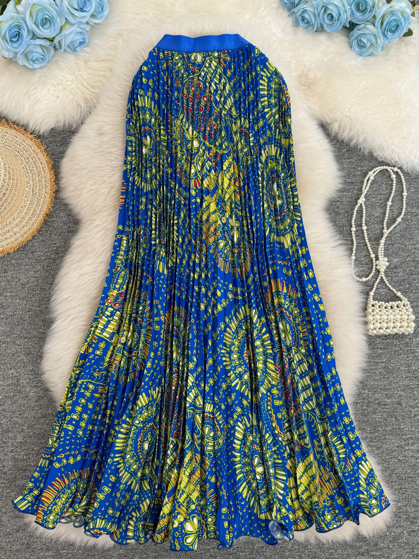 

Mystical Middle Eastern Style Pleated A-line Midi Skirt for Women One Size синий