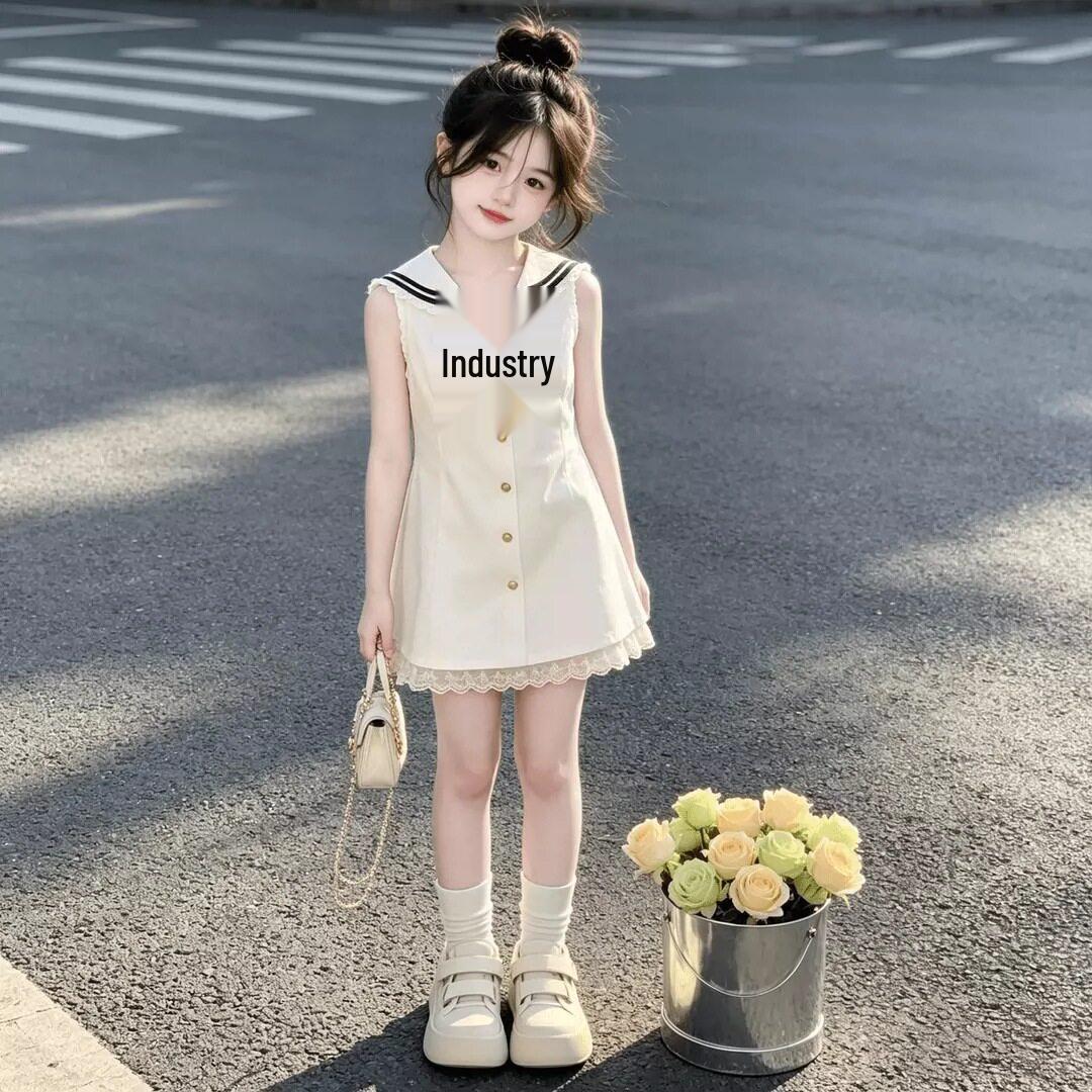 Girls Korean Style Sleeveless Sailor Collar Summer Dress 160 cm