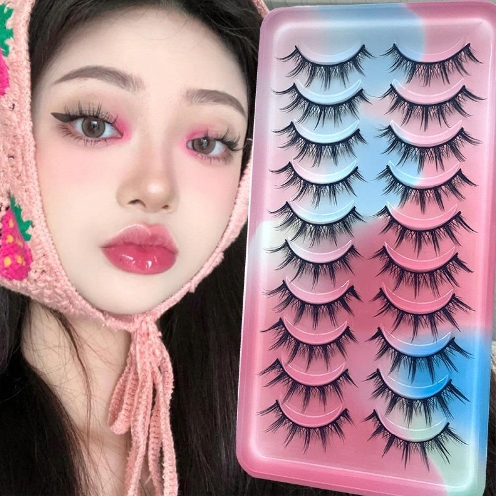 10Pair 3D False Eyelashes Short Anime Eyelashes Natural Manga Lashes  for Women 009