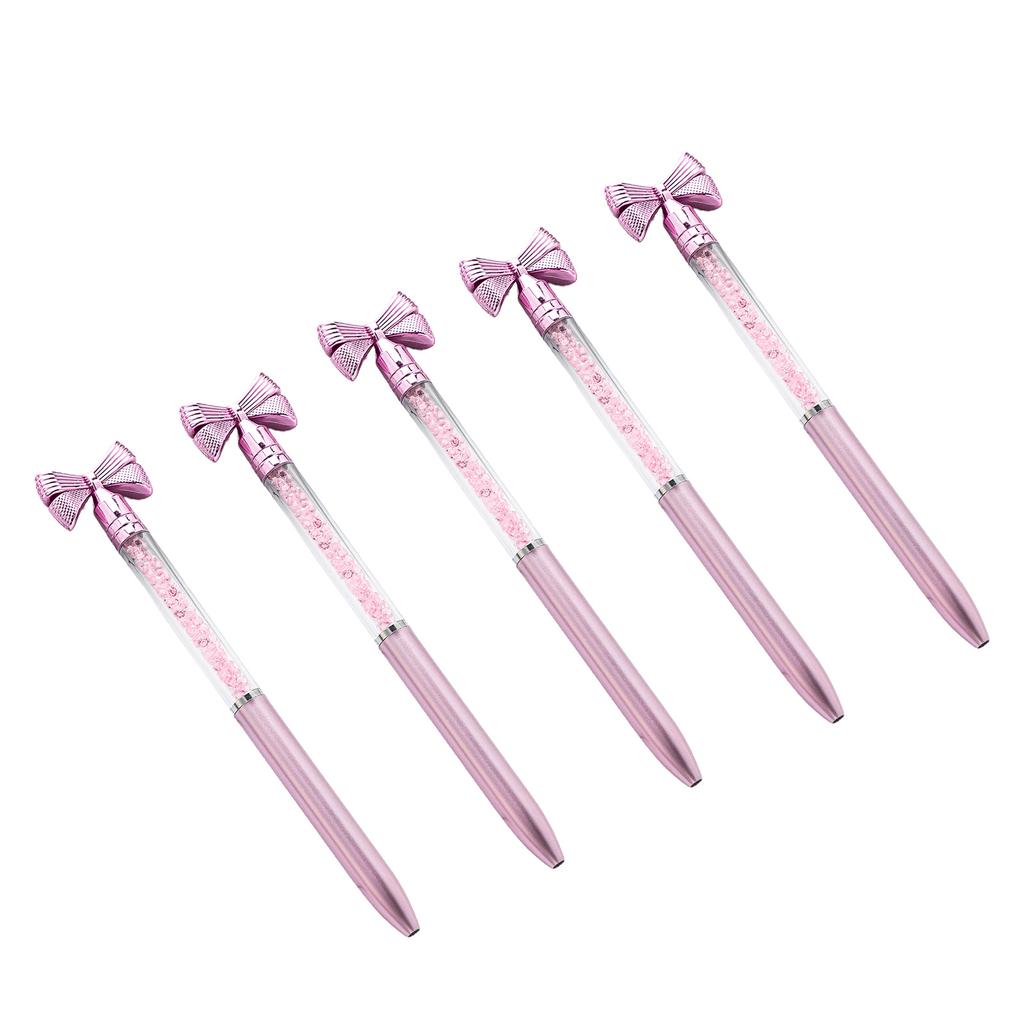 5Pcs Bow Ballpoint Pen Crystal Bead Signing Pen Twist Action Signature Pen 1.0MM Tip Write Smoohtly Business Gift Pen