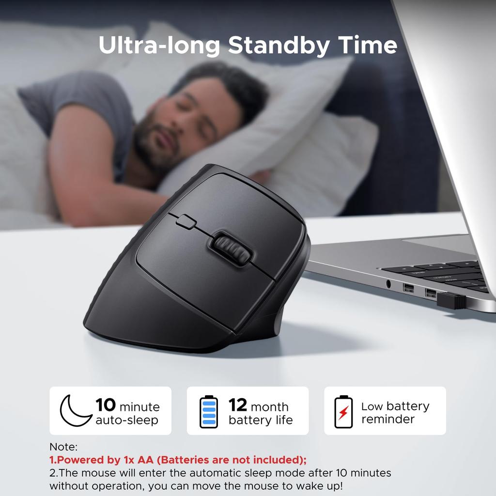 UGREEN Wireless Bluetooth Vertical Ergonomic 6 Buttons DPI Battery Compatible with Mac and More Mouse, & 2.5G, Type, Design, (Back/Forward Buttons),