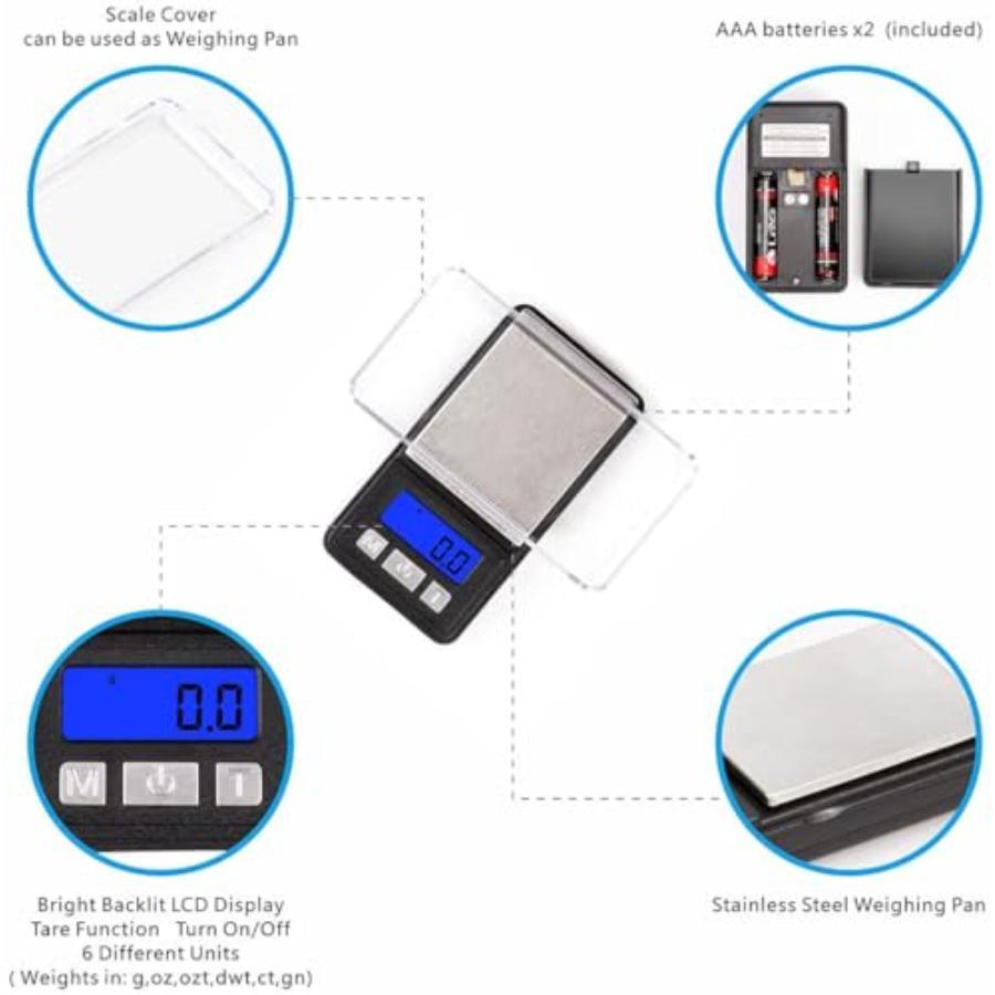 Ultra Mini Scale 1000g x 0.1g Digital Pocket Scale with LCD Display Grams and Oz 6 Units Tare Function Battery Included Compact
