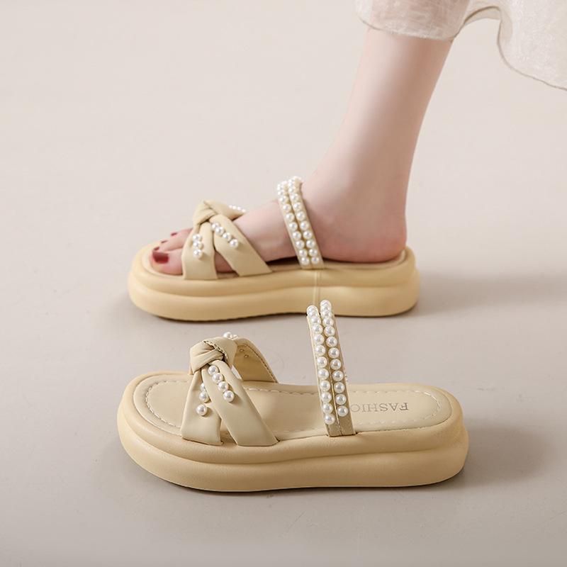 Hausschuhe Damen Sommer Feenwind tragen Mode Internet-Berühmtheit Perle dicker Boden lässig zwei Tragearten Strand coole Hausschuhe vielseitig