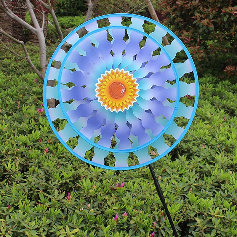 1 Piece Colorful Double Layer Stakes Windmill Exquisite Garden Wind Spinner Yard Decoration For Kid Outdoor Gatherings Lawn