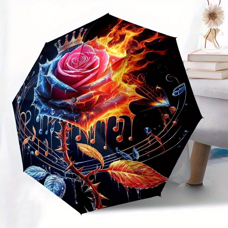 1pc Flaming Rose with Crown and Music Notes Umbrella with Plastic Handle,Suitable for All Seasons Home Travel Outdoor UmbrellaB1831
