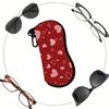 Red Love Heart Pattern Soft Eyewear Pouch,Portable Sunglasses Case,Scratch Resistant Protective Sleeve,Lightweight Travel Glasses Organizer Bag