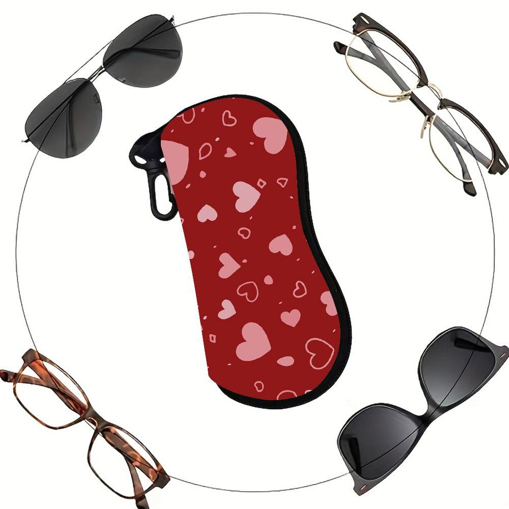 Red Love Heart Pattern Soft Eyewear Pouch,Portable Sunglasses Case,Scratch Resistant Protective Sleeve,Lightweight Travel Glasses Organizer Bag