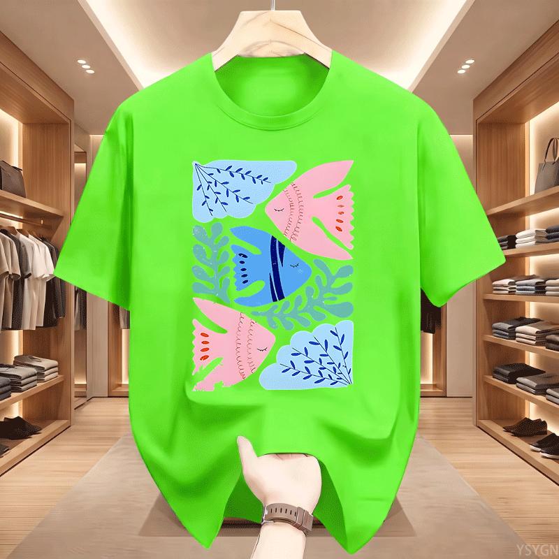 Feng Shui Minimalist Cartoon Printed Tshirt Unisex Unisex Flower Fish Loose Tshirt Casual Cotton Short Sleeved T Shirt Unisex Tops