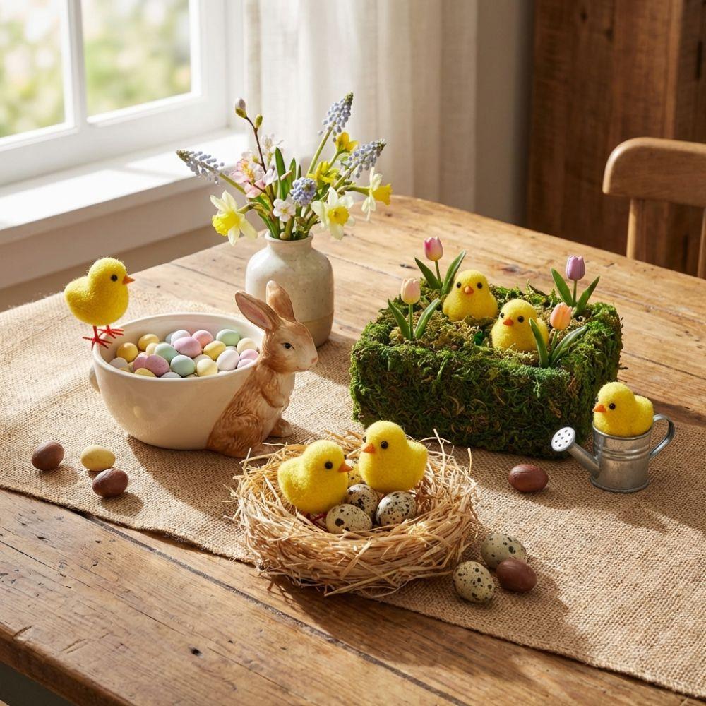 Realistic Easter Chick Figurine Animal Mini Chicken Toy Cute Plush Chicks  Flower Pot