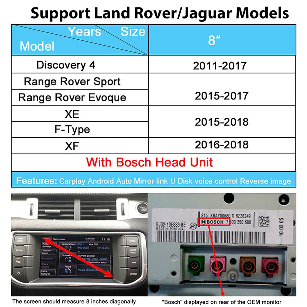 8 Inch Screen Upgrade Decoder Box Interface Retrofit Kit Wireless Carplay Android Auto for JAGUAR for Land Rover Bosch