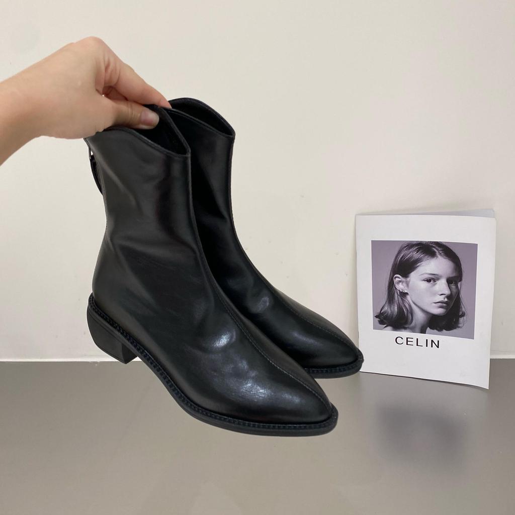 Booties Work Short Shoes for Woman Brown Women's Ankle Boots Pointed Toe Elegant with Medium Heels Footwear Trend 2024 New In Pu