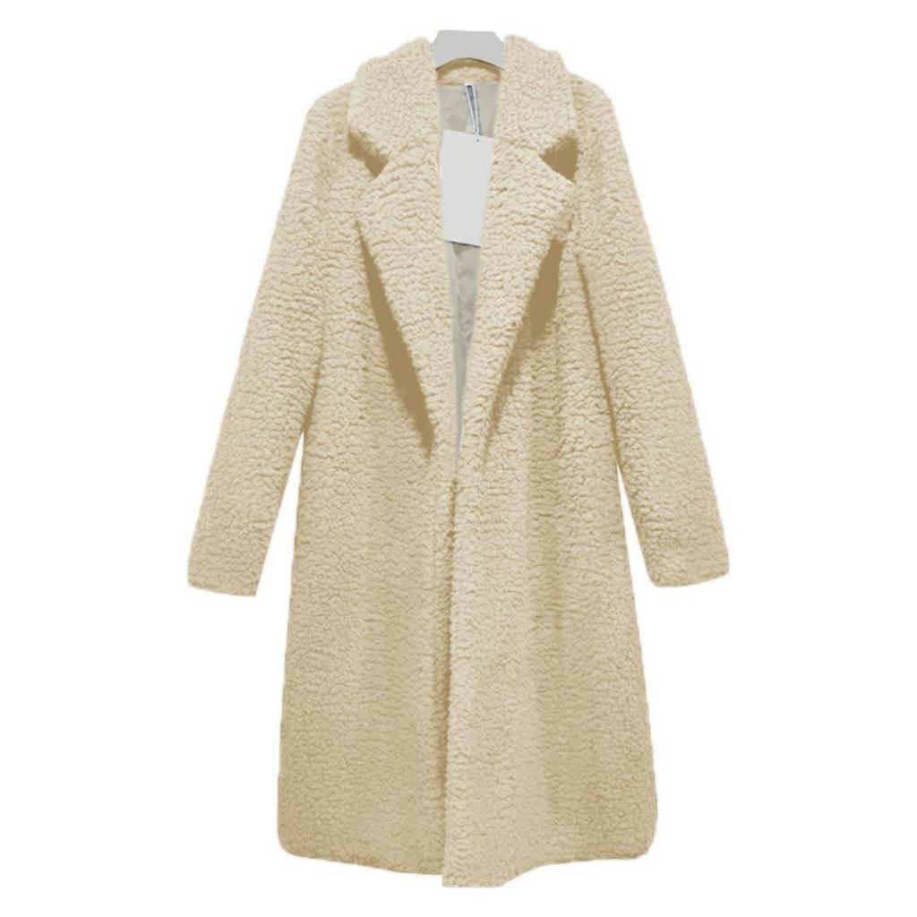 Ladies', Medium Length, Lapel, Woolen Jacket, Long Sleeved, Solid Color, Loose Fit, Casual Jacket