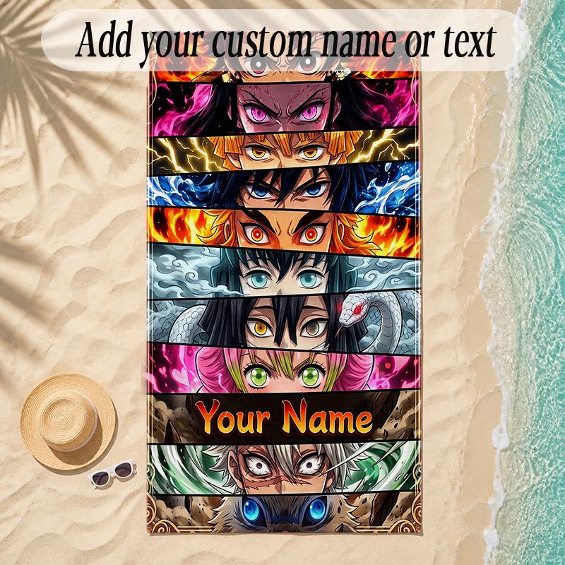 Beach TowelDemon Slayer Custom Name Text Personalized Soft Towel for Beach Pool Indoor Home Decor Gift