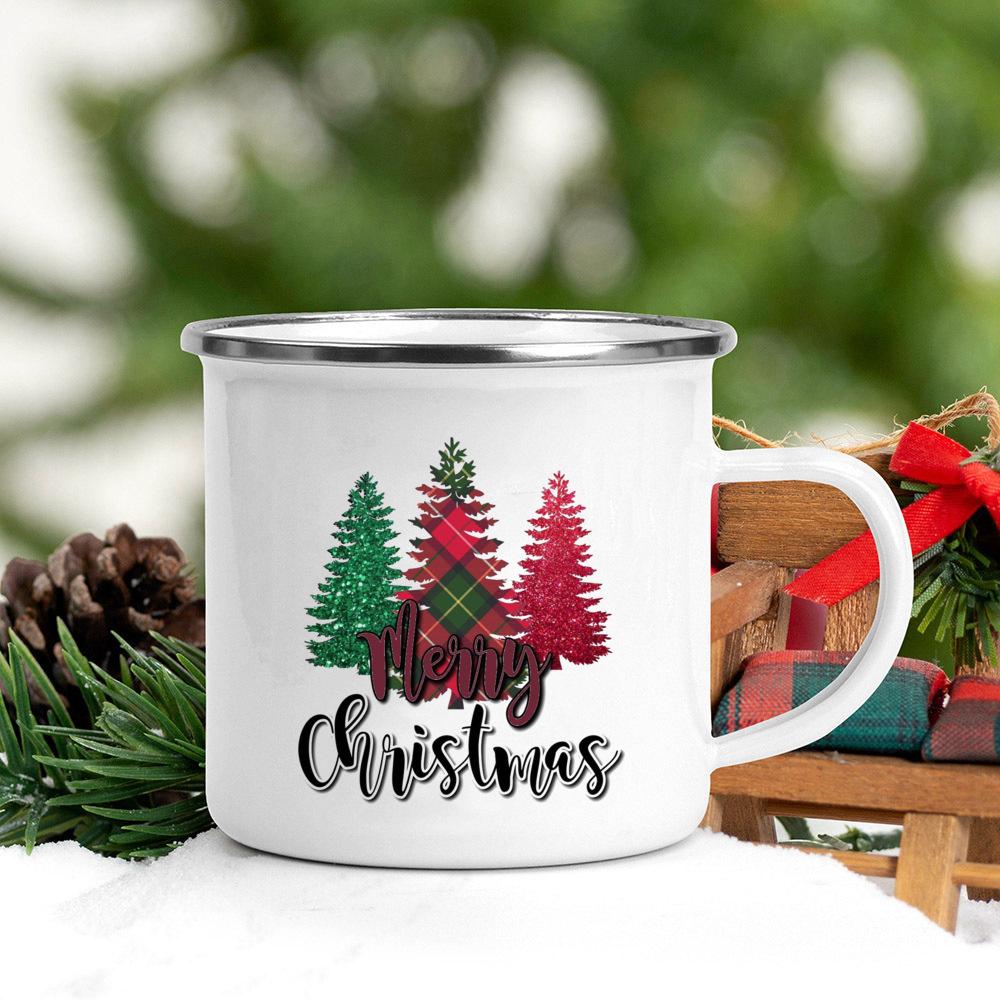 Truck Christmas Tree Printed Coffee Mugs Enamel White Drink Mug Handle Beer Cups Party Table Decoration Gifts for Family Friends