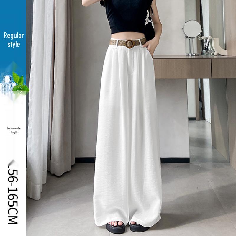 

Women s High-Waisted Wide-Leg Ice Silk Linen Pants - Summer 2026 Collection, Drapey Casual Style L