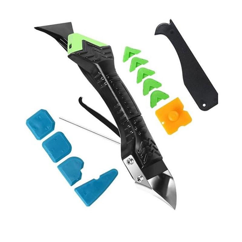 1SET 12-piece caulking tool 6-in-1 stainless steel head beauty seam tool plastic scraper seal scraper set