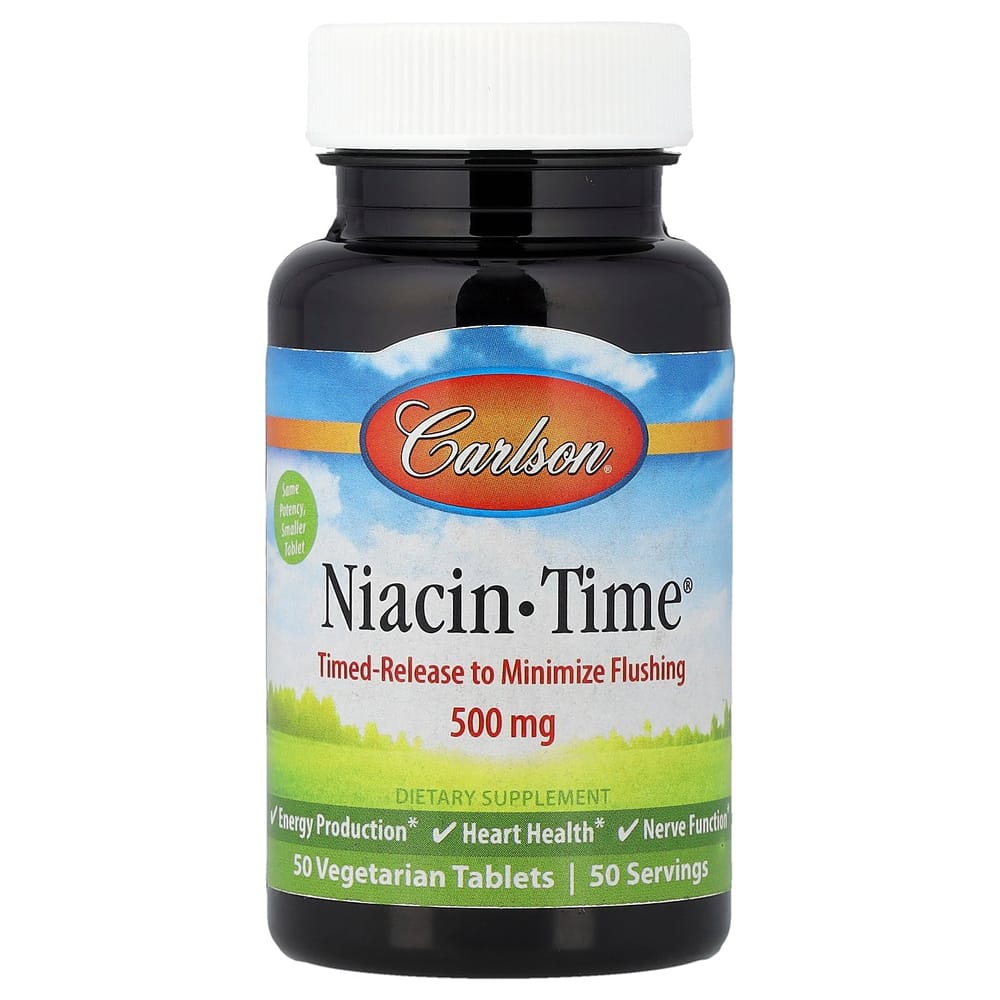 Carlson Labs Niacin-Time 500mg Vegetarian Tablets, 50 Count
