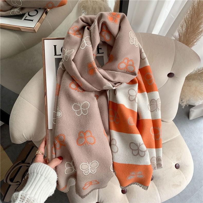 Korean-Style Houndstooth Faux Cashmere Scarf Shawl for Women - Thickened Double-Sided Winter Neck Warmer