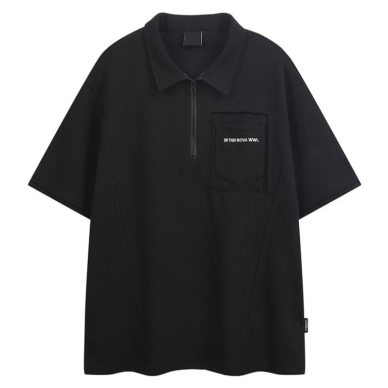 Guangzhou men's clothing supply chain Xia Chao brand deconstruction splicing short-sleeved POLO shirt men's American retro loose half-sleeved t-shirt