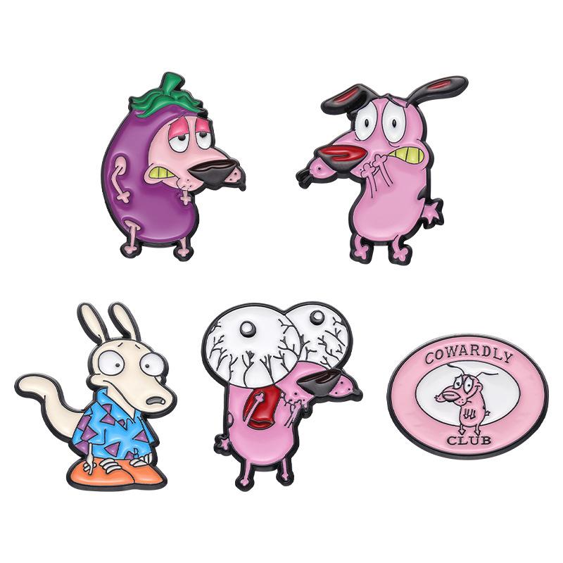 

5PCS Cartoon Courage Cowardly Dog Brooch Enamel Pins Cute Pink Animal Dog Brooches Clothes Lapel Badges Jewelry For Kids Friends