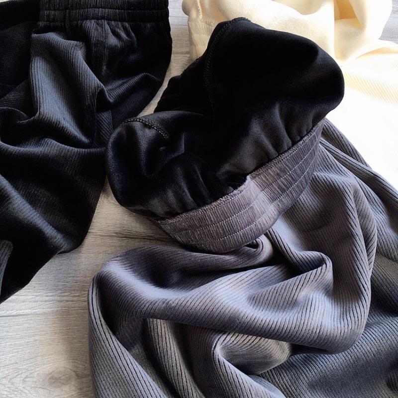 

Autumn and winter velvet thickened drape chenille wide-leg pants retro wick strip velvet casual versatile warm high waist loose L