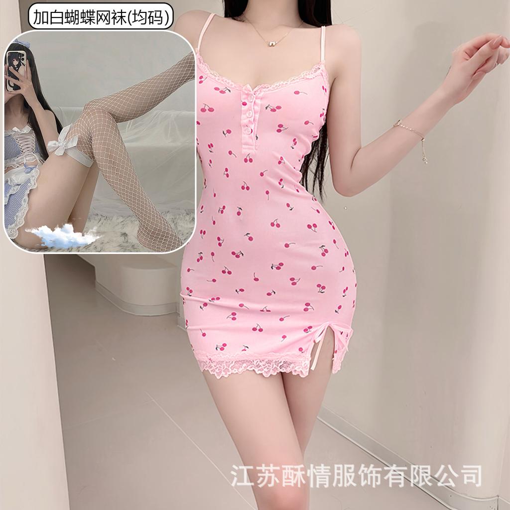 Sex lingerie pure desire cherry sexy women's bed small chest plus chest pad passion uniform seduction suit