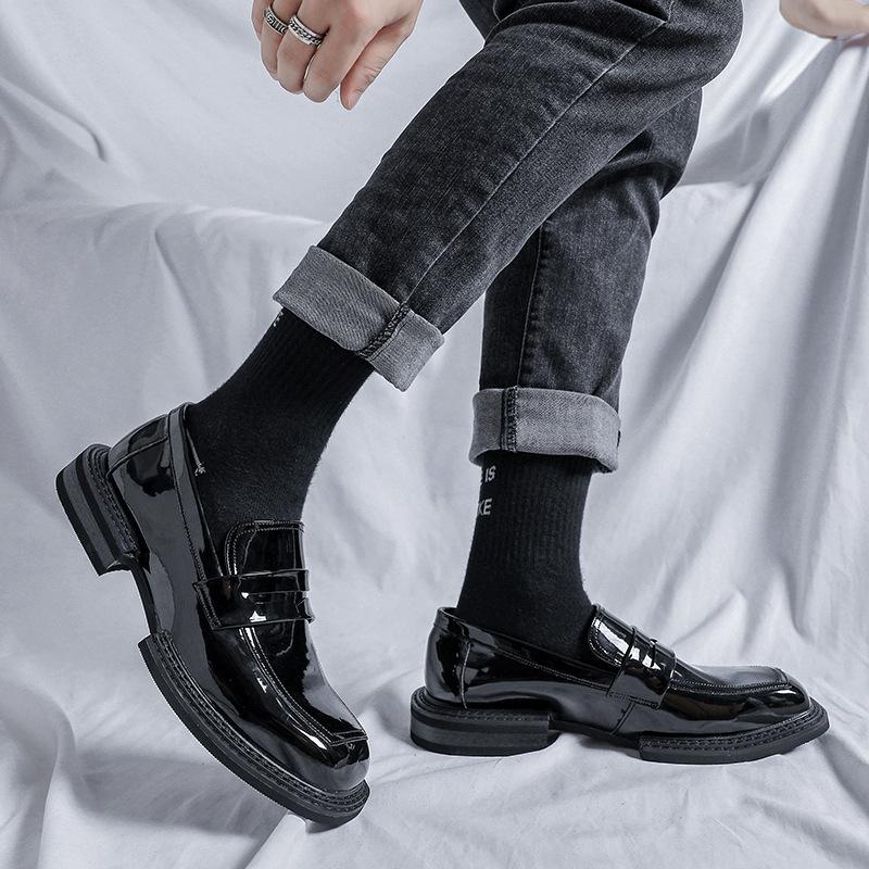 Men Business Casual Square Toe Oxford PU Patent Leather Shoes Korean Streetwear Fashion Man Leather Wedding Dress Loafers Shoes