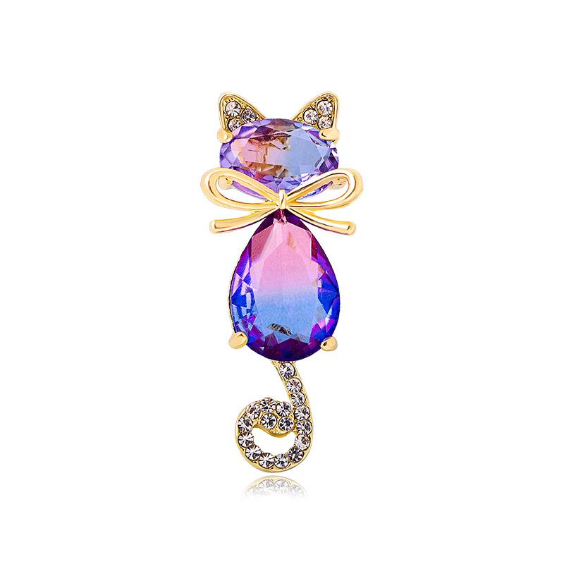 Korean version crystal cat brooch high-end brooch Korean version cute kitten pin suit brooch accessories