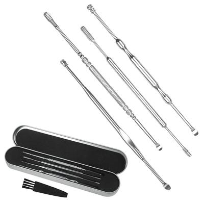 Ear Pick Carefully Selected Stainless Steel Ear Various Tip Shapes Ear Special Case Included [4 Pieces] Pick, (spiral, Spoon, Spring), Washable,
