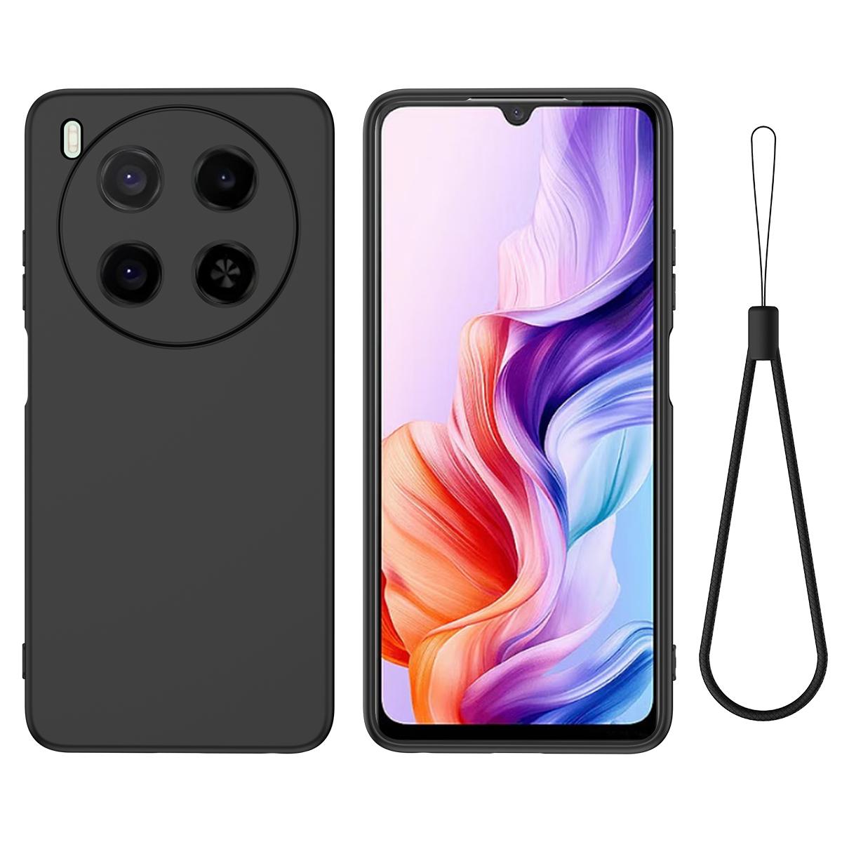 

For ZTE Blade V70 Max Liquid Silicone Case Phone Back Cover with Hand Strap Black