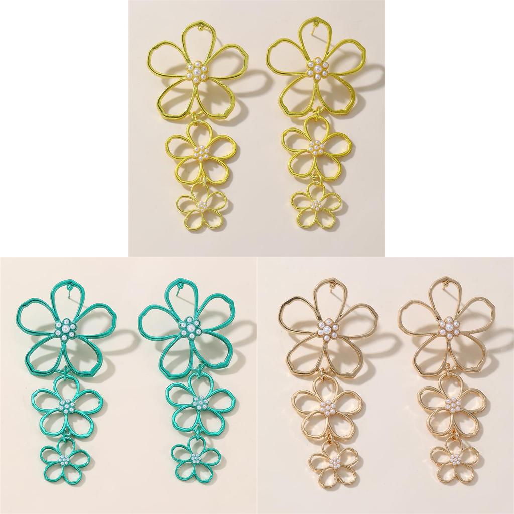 Retro Metal Floral Earrings With Butterfly Bow Design For Women