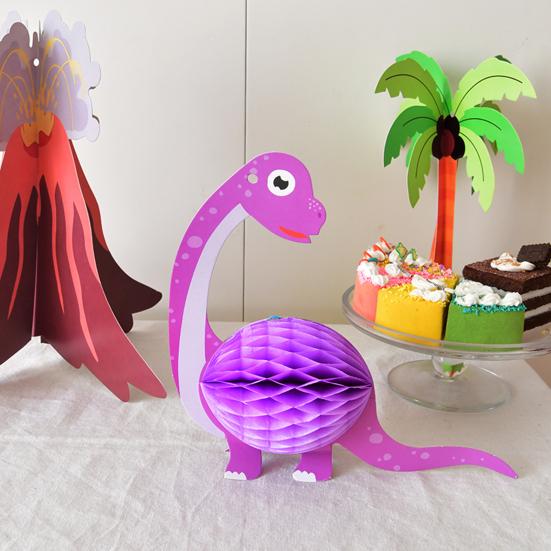 7 Pcs/Set Dinosaur Honeycomb Table Centerpieces Cartoon Animal Paper Honeycomb Ornaments Birthday Party Supplies for Kids Boys