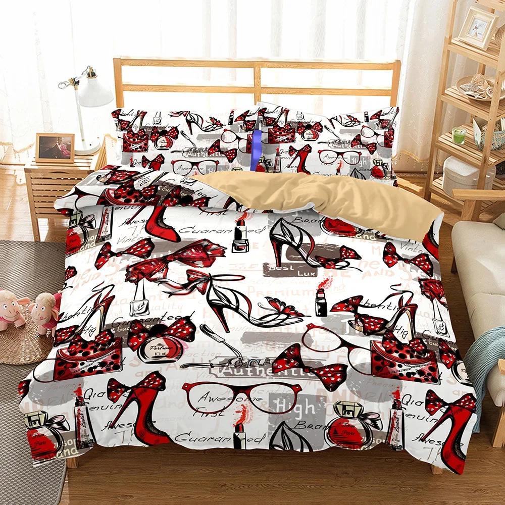 Comforter Bedclothes Cosmetics Bedding Set Womanlady Bedroom Comforter Set 3D Lipstick Quilt Set+ California King Bedding Sets