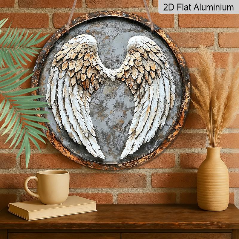 [2D Flat, 1pc] Vintage Angel Wings Metal Wall Art Sign - Rustic Aluminum Decor with Intricate Wing Design, Perfect for Home, Bar, Kitchen, Office, or