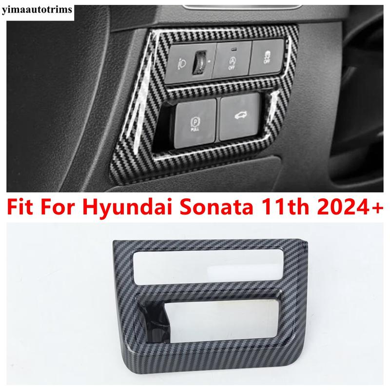 Head Lights Lamp Switch Button Panel Decoration Cover Trim For Hyundai Sonata 11th 2024 2025 Carbon Fiber Accessories Interior