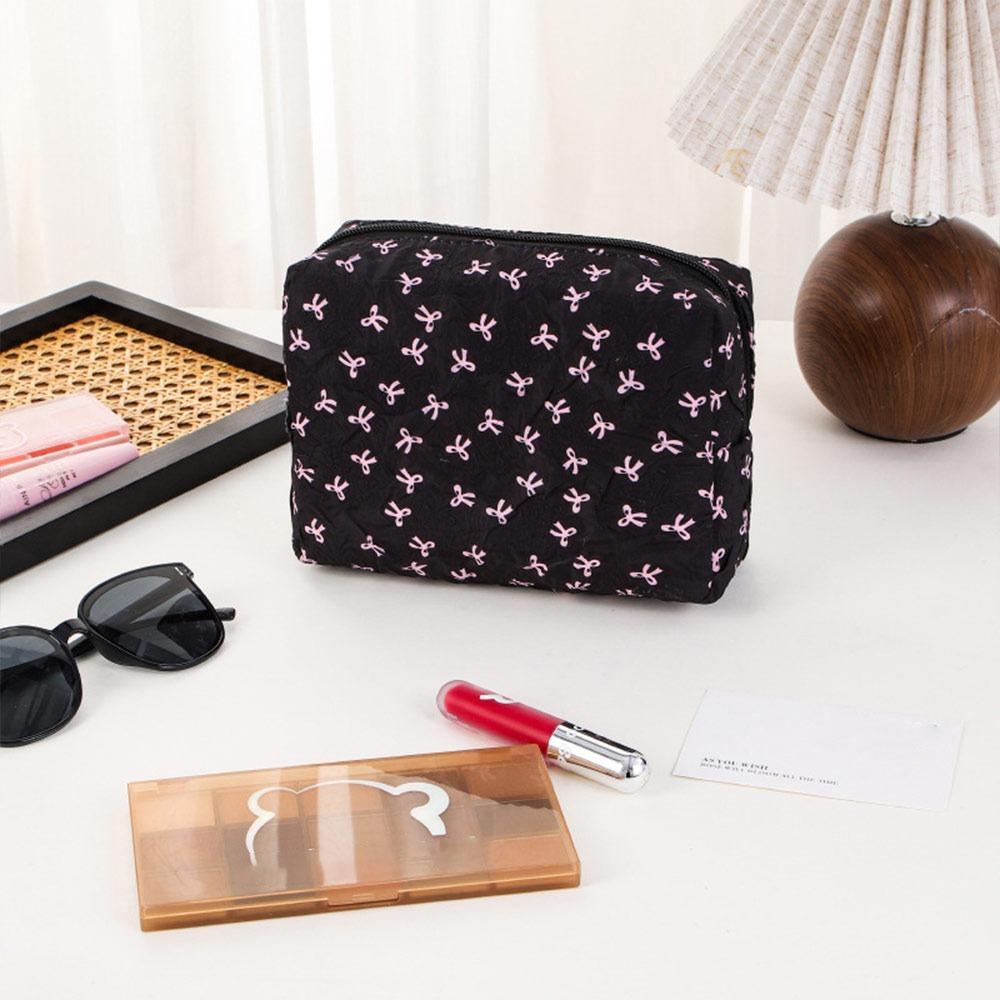 

Portable Bow Makeup Bag Multifunctional Large Capacity Wash Bag Toiletry Handbag Women чорний