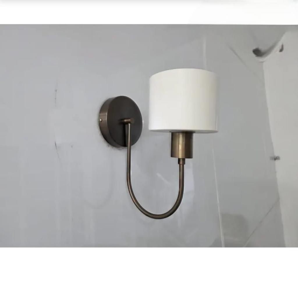 Mid Century Metal Shade Wall Lamp Modern Wall Sconce Raw Brass and White Shade
