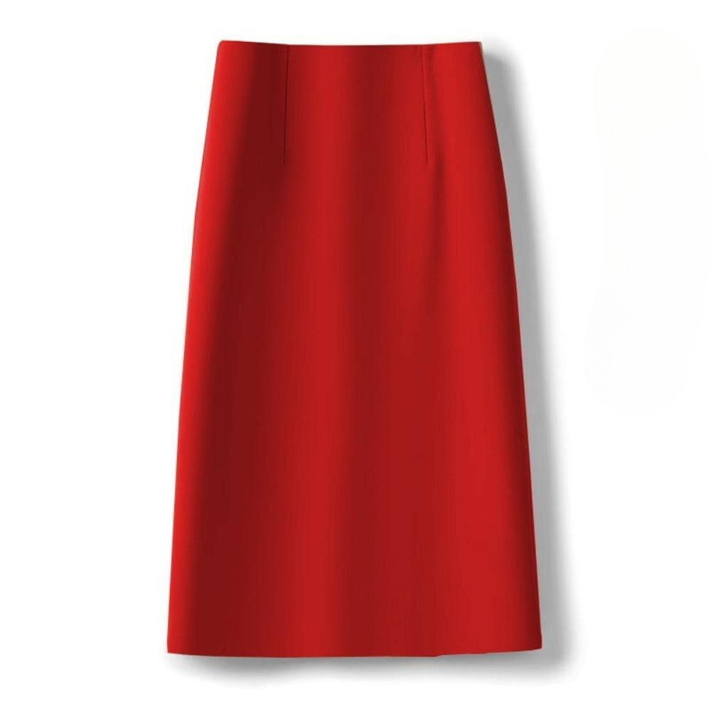 Women's High Waist A-Line Midi Skirt Non-Stretch Commuter Suit Skirt With Back Slit