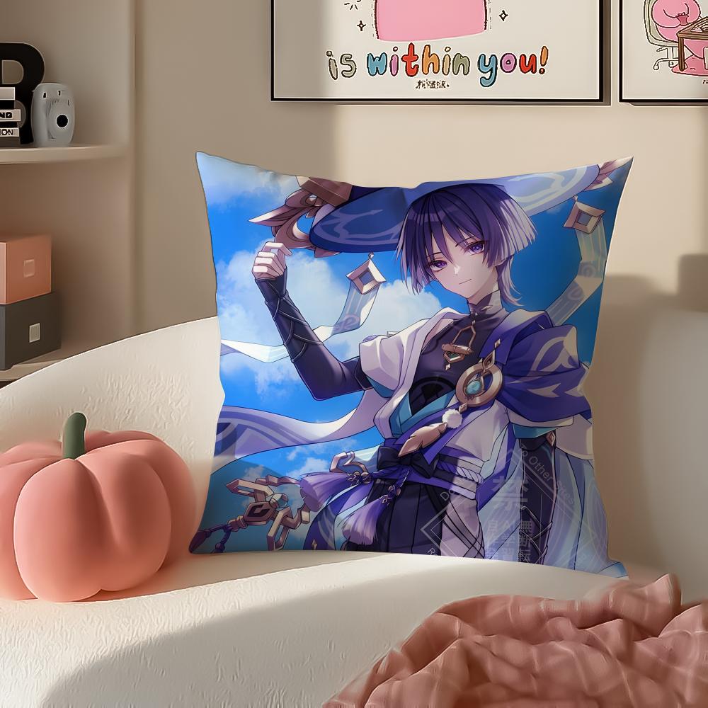 Game Genshin Wanderer Scaramouche Cushion Cover Pillowcase Short Plush Invisible zipper Room Sofa Cushion Cover