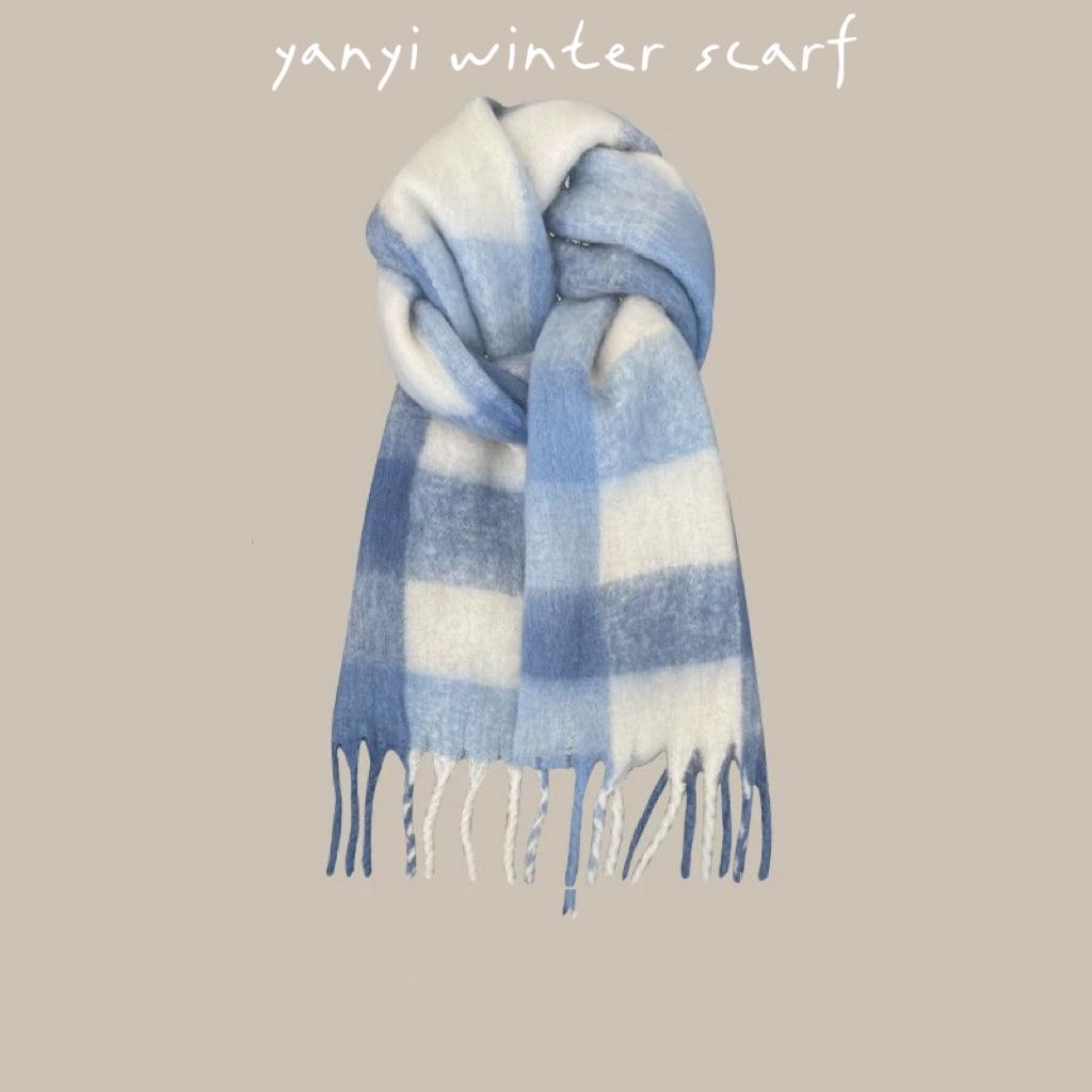 Women's Autumn & Winter Plaid Scarf: Thick Imitation Cashmere Shawl, Solid Color Neck Warmer for Students