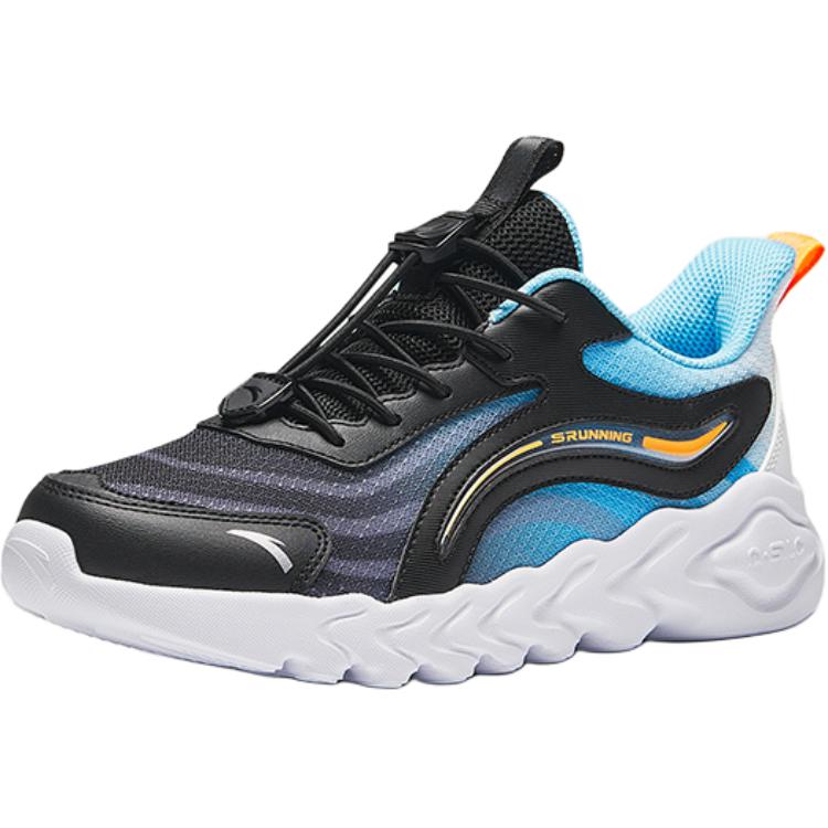 Anta Kids Synthetic Leather Comfortable Breathable Lightweight Shock Absorbing Low Top Running Shoes Kids Running Shoes Black Blue White A12435503-3