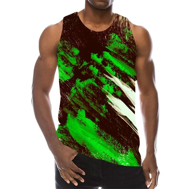 Multi Color 3D Print Tank Top For Men Summer Sports Gym Fitness Sleeveless Vest Tops Art Psychedelic Pigment Pattern T-shirt