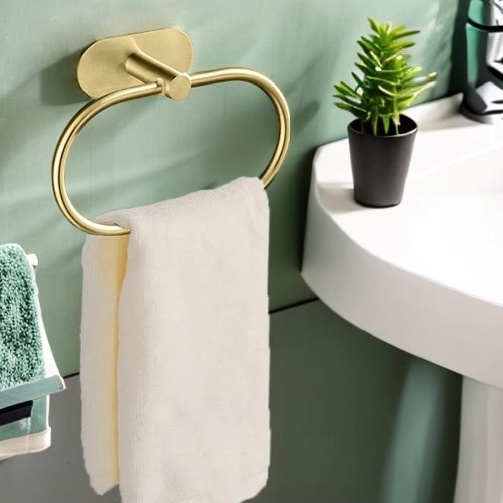 Rustproof Towel Ring Hook Wall Mounted Self-adhesive Towel Holder Hand Towel Holder  Bedroom Use
