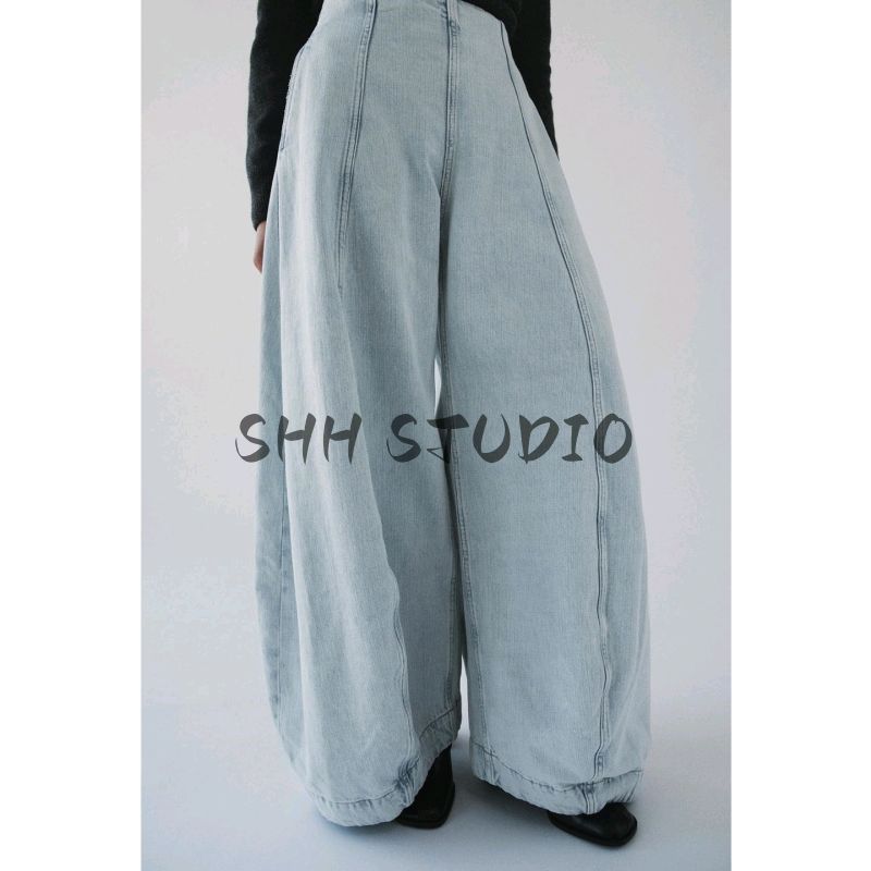 Fall New Women's Clothing Contrast Color Eye-Catching String Decoration Loose High Waist Balloon Version Denim 9863241