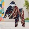 Girls Leaf Printed Hooded Tracksuit Long Sleeve Kangaroo Pocket Cuffed Pants Two Piece Set