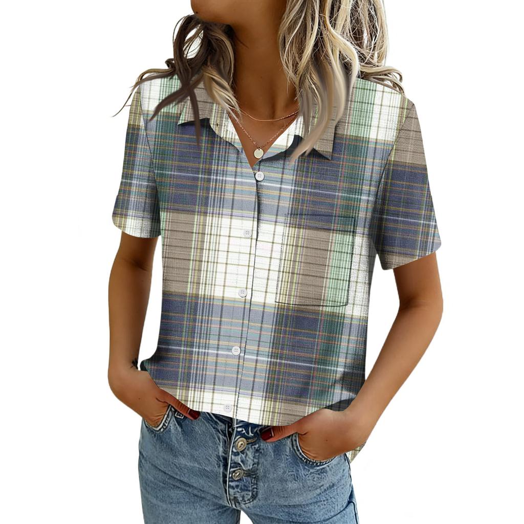 Blusas para Mujer de Manga Corta Camisas con Botones Tops de Trabajo Casual Elegante Ropa de Verano Primavera